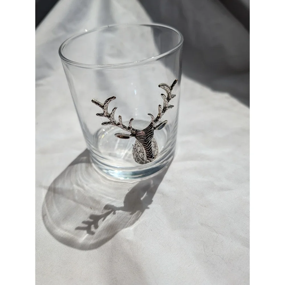 Stag Deer Handled Whiskey Glass 12oz Glass Tumbler Barware Chrome 4